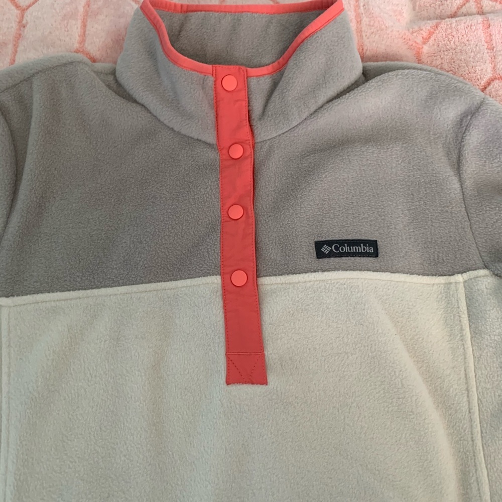 Columbia button up fuzzy sweater!